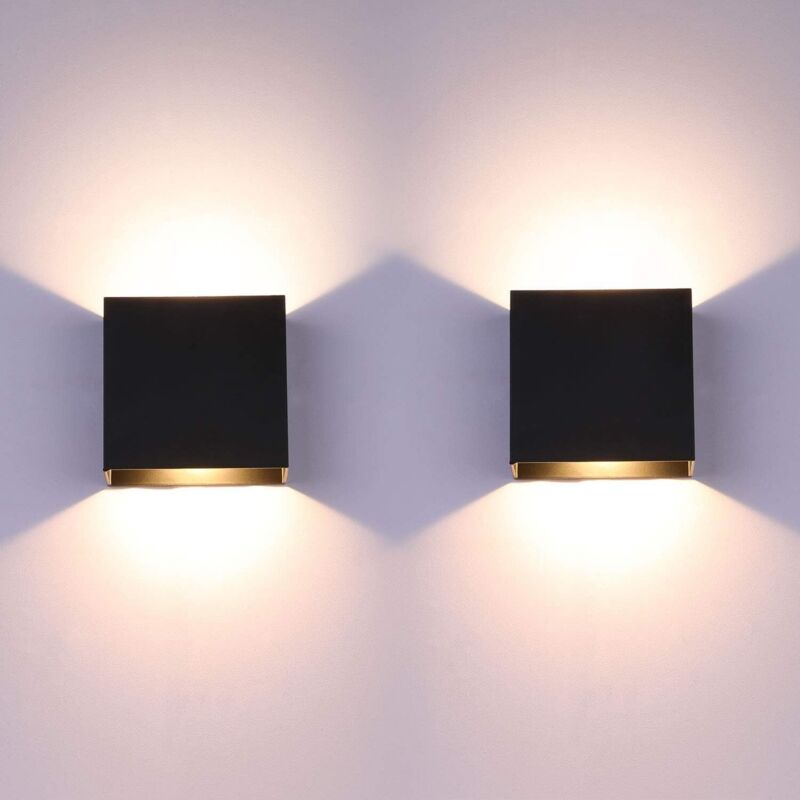 2pcs Led-wandleuchte Für Innenräume, 6w Moderne Up-down-wandlampe Für Schlafzimmer, Aluminium Wandleuchten Schwarz Für Wohnzimmer, Flur, Warmweiß 3000k [energieklasse E]