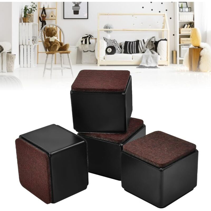 4 Stück Möbelerhöher Aus Kohlenstoffstahl, Rutschfeste Betthöhenversteller, Selbstklebende Möbelfüße 60x60x50mm, Quadratische Tischbein-erhöher Für Sofa Und Schrank, Schwarz