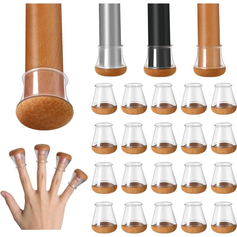 Stuhlbeinschoner, 20 Stück Kleine Transparente Silikon-bodenschoner Mit Filzummantelung, Stuhlbeinabdeckungen, Silikon-stuhlbeinkappen, Durchmesser 14-20mm