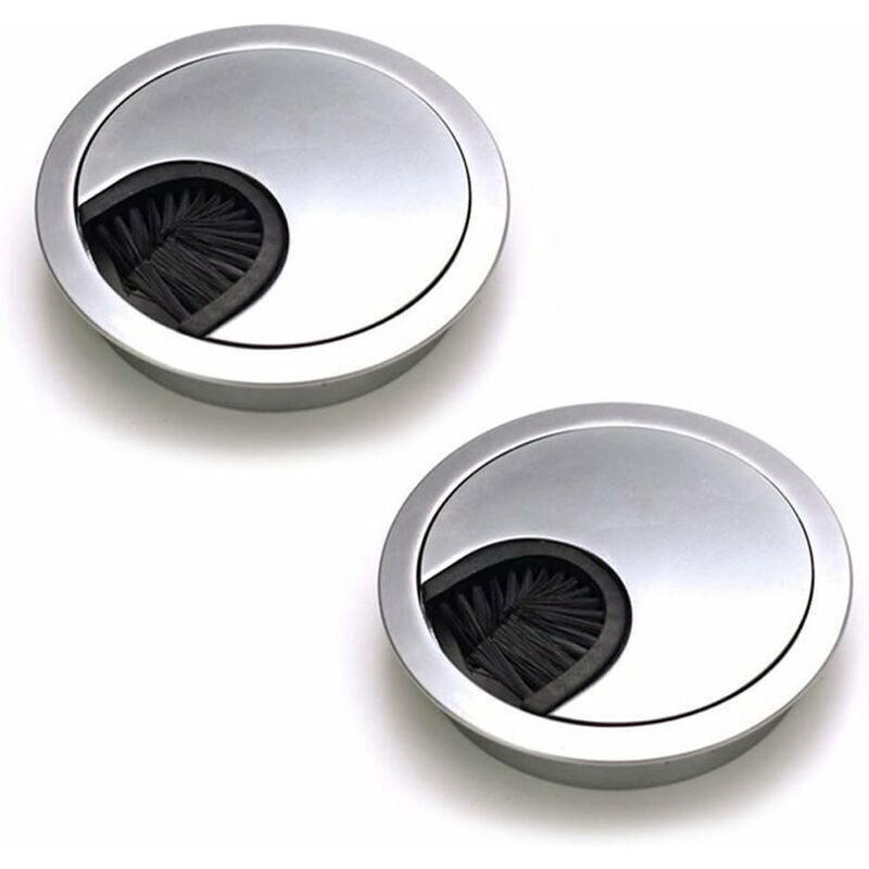2er-set Runde, Versenkbare Kabeldurchlässe. Kabeldurchlass Aus Gebürstetem Stahl, Design. Kabelführung Für Schreibtische, Durchmesser 60 Mm – Perlchrom/silber