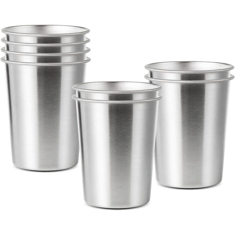Hochwertige 350-ml-edelstahlbecher, 8-teiliges Set Stapelbarer Trinkbecher, Unzerbrechliche Metall-tassen Aus Edelstahl Für Kinder Und Erwachsene, Silber