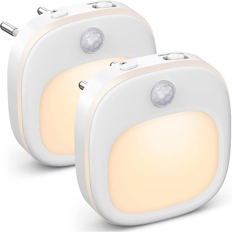 Steckdosen-nachtlicht [2er-pack], Stufenlos Dimmbare Led-lampe Mit Bewegungsmelder Für Innenräume, Ideal Für Flur, Treppe, Schlafzimmer, Küche Und Kinderzimmer