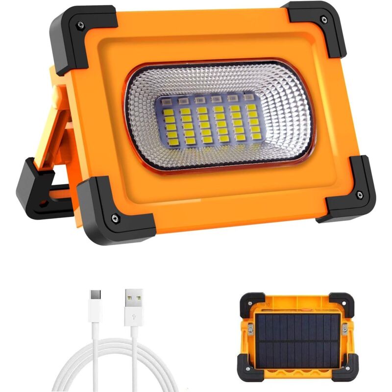Wiederaufladbare Led-projektorlampe, 60w Baustellen-led-projektor Mit 4 Modi, Tragbare Arbeitsleuchte Mit Wiederaufladbarer Batterie Und Solarpanel, Notlicht Für Camping Und Heimwerken