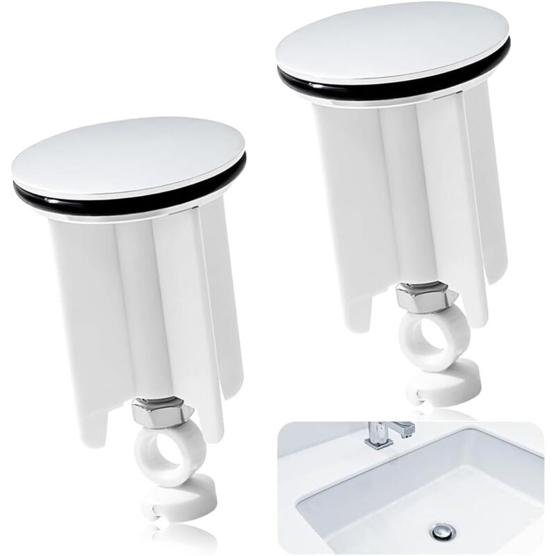 2 Stück Universeller Abflussstopfen Für Waschbecken, 40 Mm Ablaufstopfen Für Spüle Und Bad, Verstellbarer Stopfen Aus Verchromtem Messing In Weiß, Wannenstopfen Für Waschbecken, Bidet, Bad Und Küche