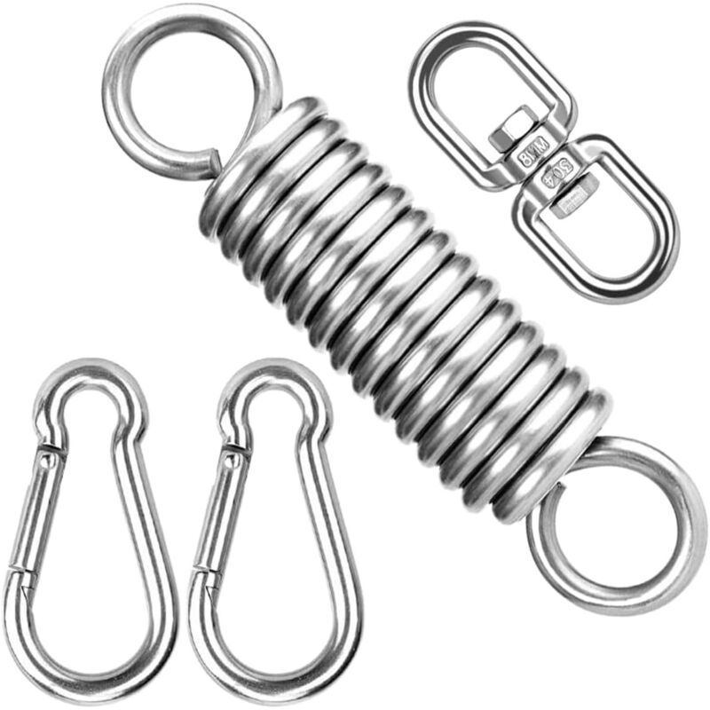 Hängemattenfeder Aus Edelstahl 304 Mit 2 M8-karabinern, 1 Drehwirbel, Maximale Traglast 250 Kg, Hängemattenfeder Für Yoga, Hängesessel, Boxsack, Veranda, Garten