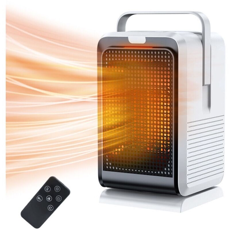 Büroheizung. 90° Schwenkbarer Kopf. 1000 W Leistung. Ptc-keramikheizung. Timer 2/4/6/8 Std. 2 Geschwindigkeitsstufen. Bedienung Per Knopf + Fernbedienung. Weiß 220 V