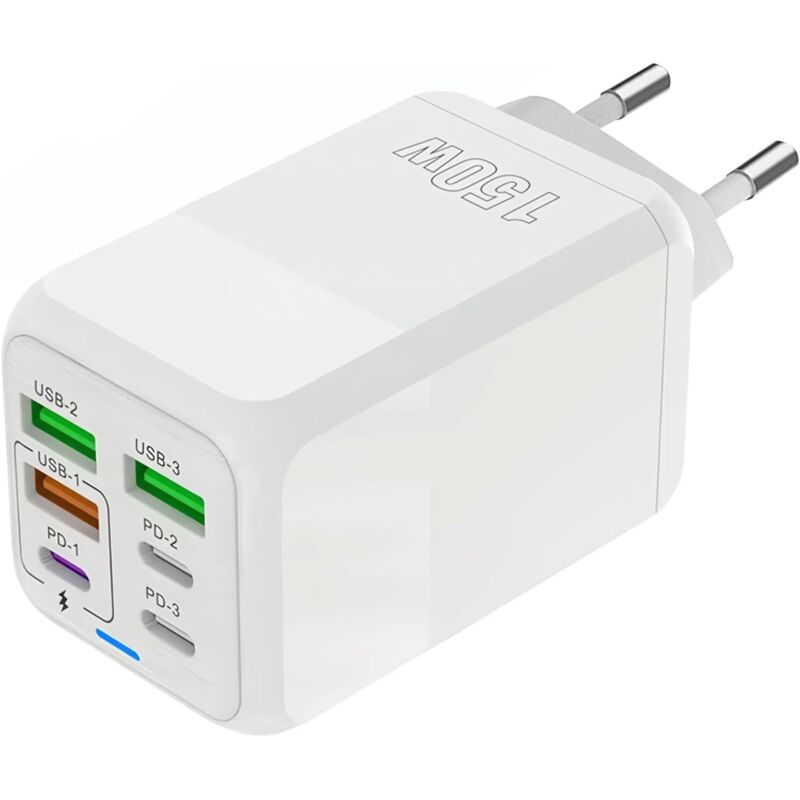 Usb-c-ladegerät, 150w 6-port-schnellladegerät, 6-port-ladegerät (3 Pd Usb-c-anschlüsse + 3 Qc Usb-a-anschlüsse), Kompatibel Mit Iphone 11/12/13/14/15 Serie/xs/xr/8/ipad