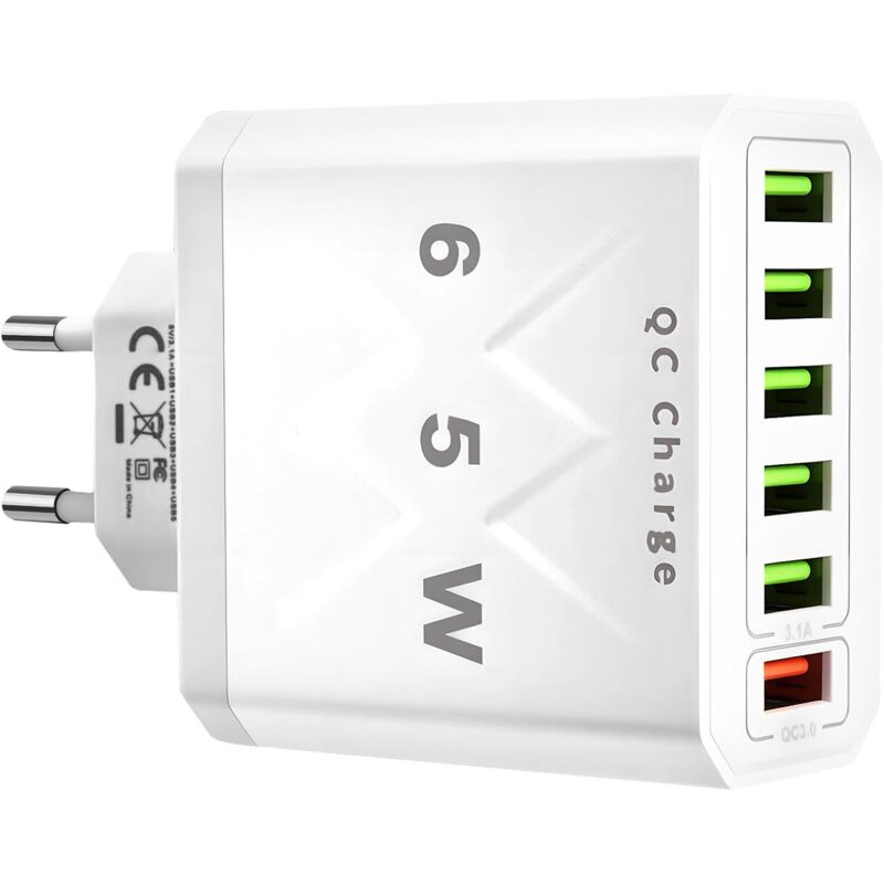 65w Usb-mehrfachladegerät, 6 Anschlüsse, Schnelles Multi-steckdosen-ladegerät Mit Qc 3.0-technologie, Intelligenter Usb-mehrfachstecker, Universeller Schnellladegerät-adapter Kompatibel Mit Iphone 16