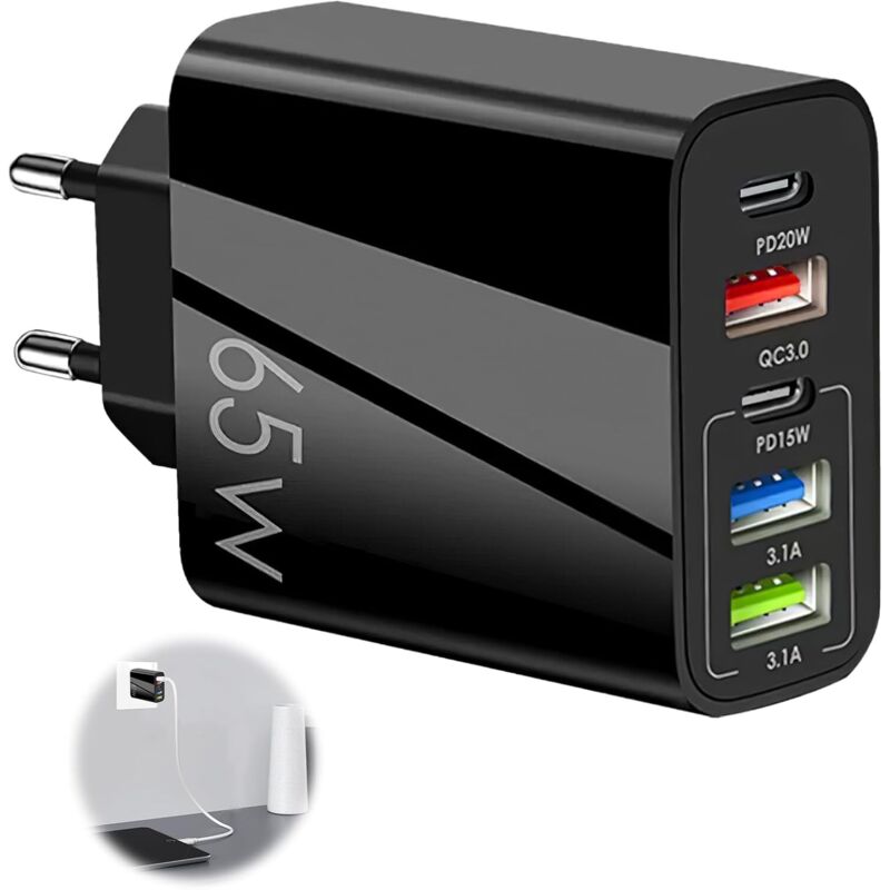 65w Usb-c-ladegerät, 5-port-mehrfachsteckdose, Schnellladegerät Mit Dual Qc 3.0 + Pd 3.1a, Universelles Typ-c-schnellladegerät, Netzadapter Für Iphone 15 14 13 12 11 Pro Max Samsung