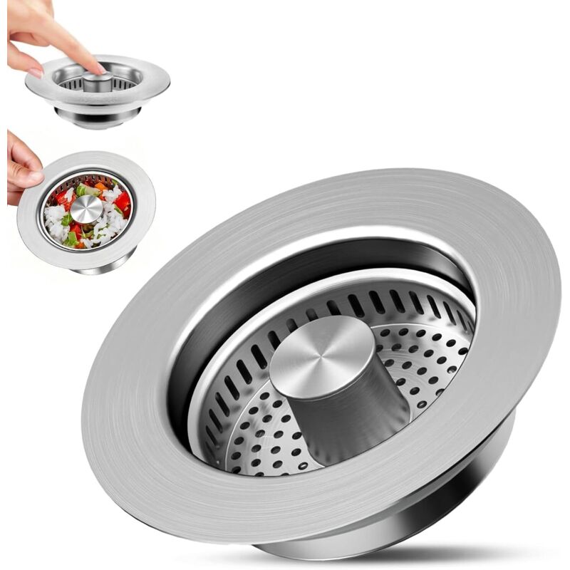Küchenspülen-stopfen, Universelle Edelstahlschale Mit Verstopfungsfreiem Sieb, Kombi Aus Küchenspülensieb Und -stopfen, Passend Für Spülenlöcher Von 76–81 Mm