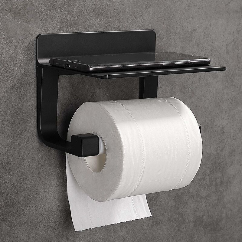 Toilettenpapierhalter Wandmontiert Selbstklebend. Schwarz Aluminium
