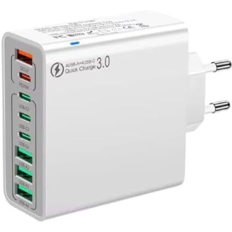 120w Usb-c-ladegerät, Schnellladegerät 3.0 Mit 4 Usb-a + 4 Usb-c, 8-port-mehrfachsteckdose, 65w Adapter Ladegerät Kompatibel Mit Macbook Pro/air Laptop, Iphone, Ipad Pro, Galaxy