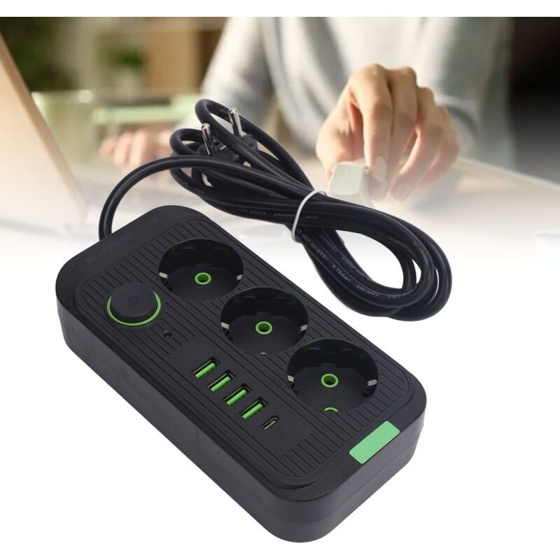 Europäische Mehrfachsteckdose Mit 3 Steckdosen, 2500 W, 10 A – 4 Usb-anschlüsse (usb-a 5 V/2,1 A Und Usb-c 5 V/2,1 A) – 2 M Verlängerungskabel – Überlastschutzschalter