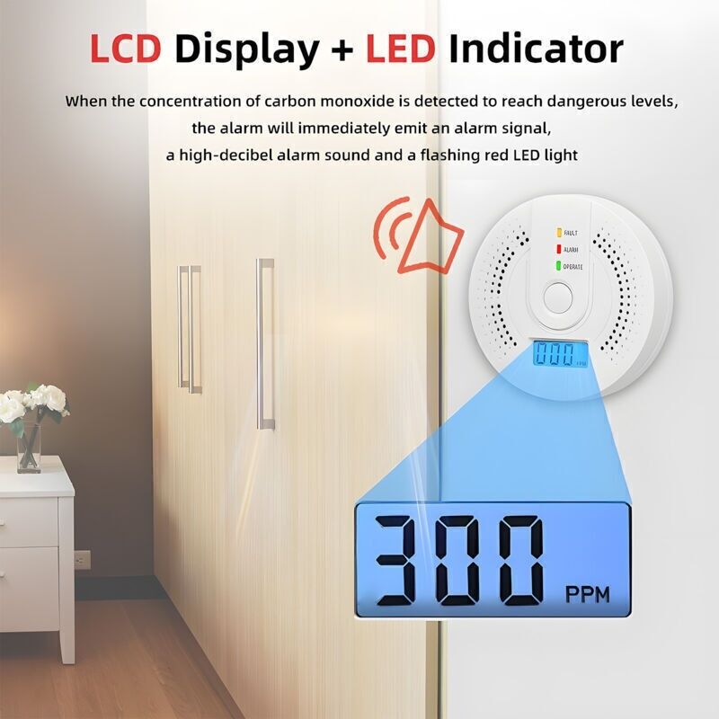 2er-set Batteriebetriebene Kohlenmonoxidmelder Mit Digitalem Lcd-display Für Zuhause, Küche, Restaurant, Hotel Und Büro – Batterien Nicht Enthalten