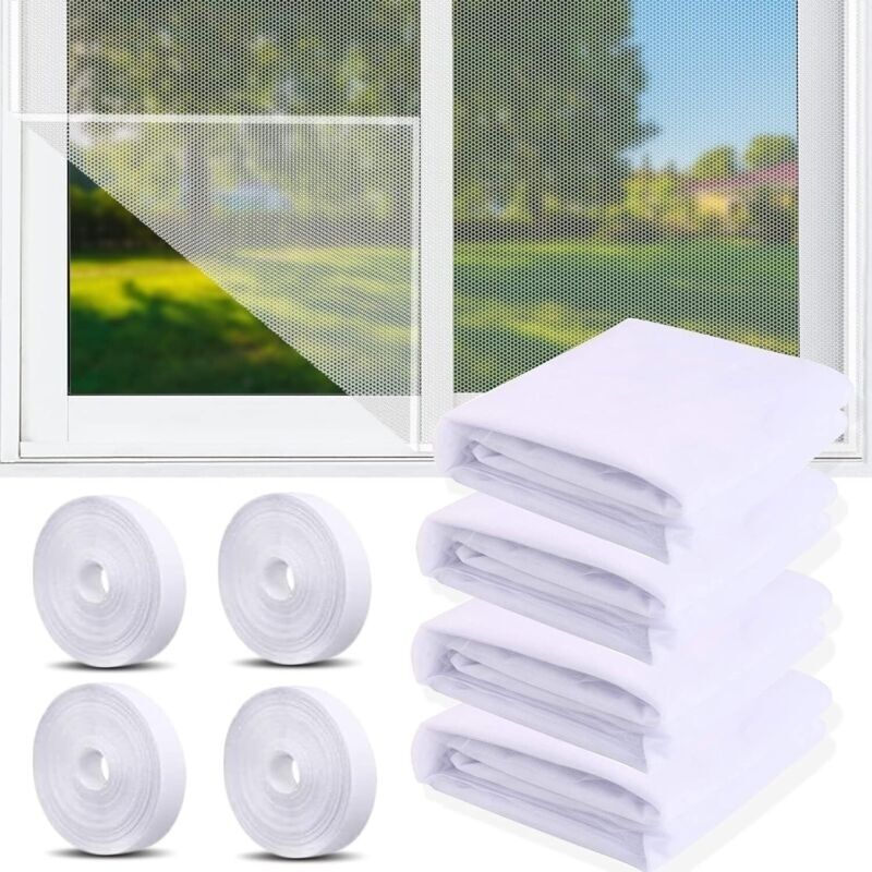 4 Stück Fenster-insektenschutzgitter. Insektenschutz Für Fenster. Zuschneidbares Insektenschutznetz Mit 4 Rollen Selbstklebendem Band. Insektennetz (weiß) 130x150 Cm