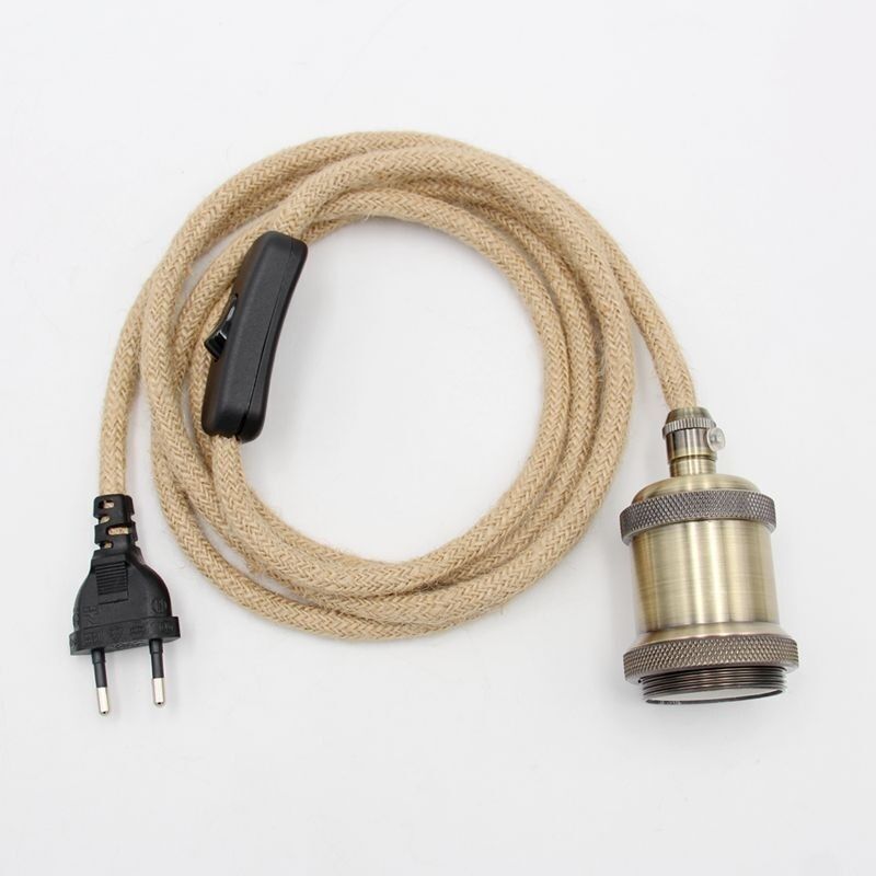 Lustre Hanfseil Kabel 1,8 M. Fassung E27 Schalter Mit Kabel Glühbirne. Für Diy Hängelampe Pendelleuchte