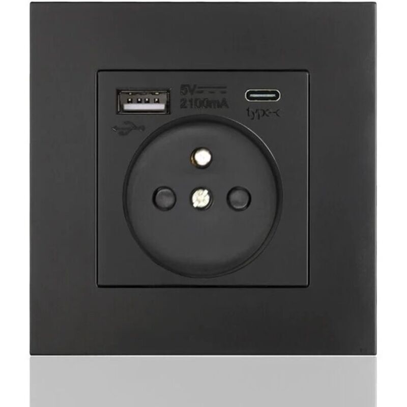Steckdosenleiste Mit Typ-c + Usb, 16a – 2 Steckdosen – 1 Usb-anschluss – 1 Typ-c-anschluss – Einfache Installation – Modernes Und Dezentes Design