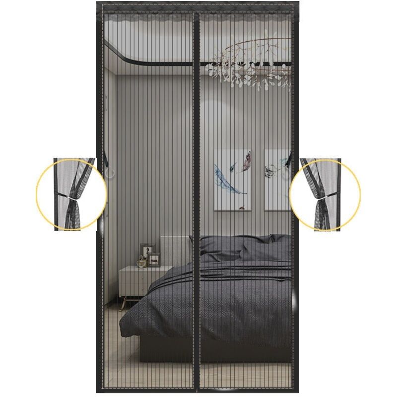 Magnetische Insektenschutz-türvorhang 80x200cm (schwarzer Streifenhaken + Klettverschluss + Dübel)