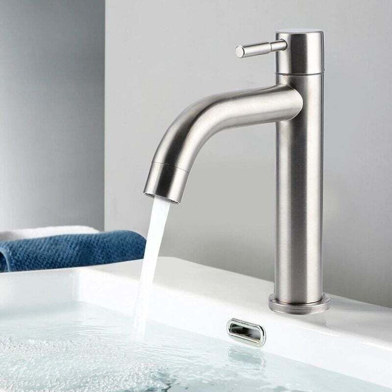 Einfacher Waschbecken-wasserhahn Aus Gebürstetem Edelstahl – Einfache 1-loch-montage – Spritzwassergeschützter Ablauf – G1/2 Anschluss