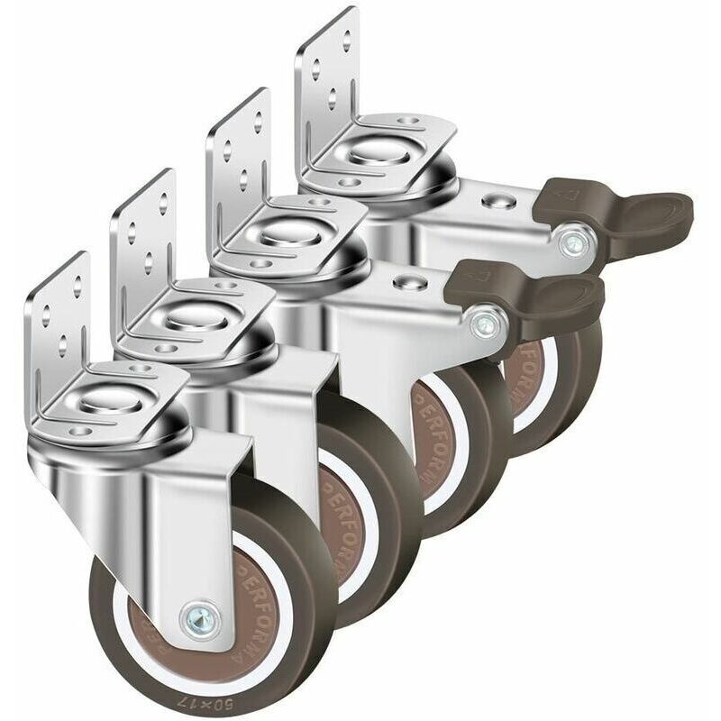 Satz Mit 4 Schwenkbaren Rollen, 50 Mm, 100 Kg – Tpe-gummi Und Edelstahl – 2 Rollen Mit Bremse, 2 Ohne Bremse – Für Harte Böden Und Möbel