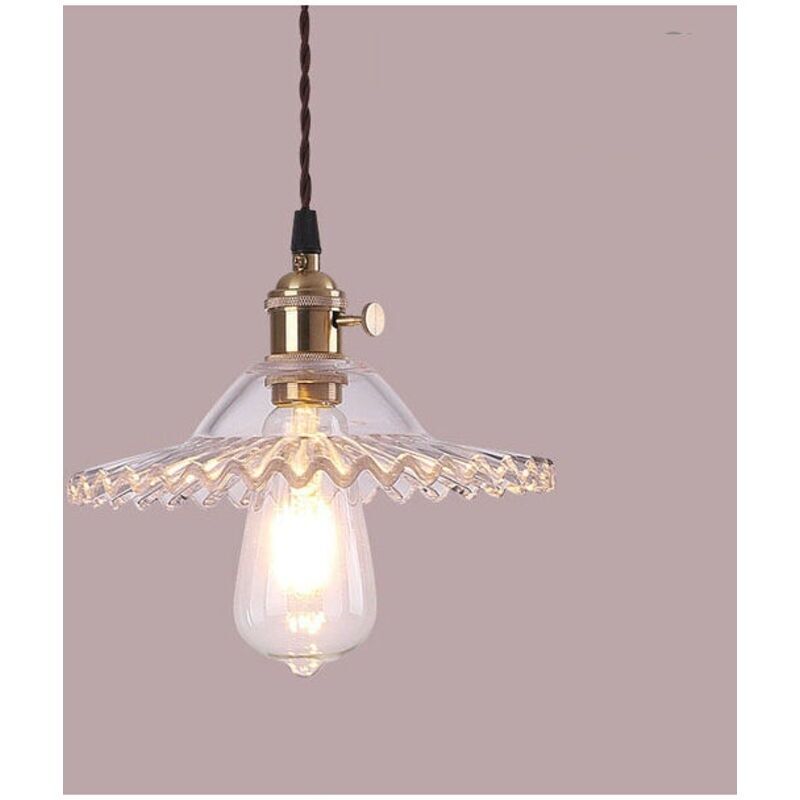 Vintage Industrielle Hängeleuchte Aus Glas – Transparenter Lampenschirm Ø22cm – Messingfassung – Integrierter Schalter – Für Räume Von 10 Bis 15 M²