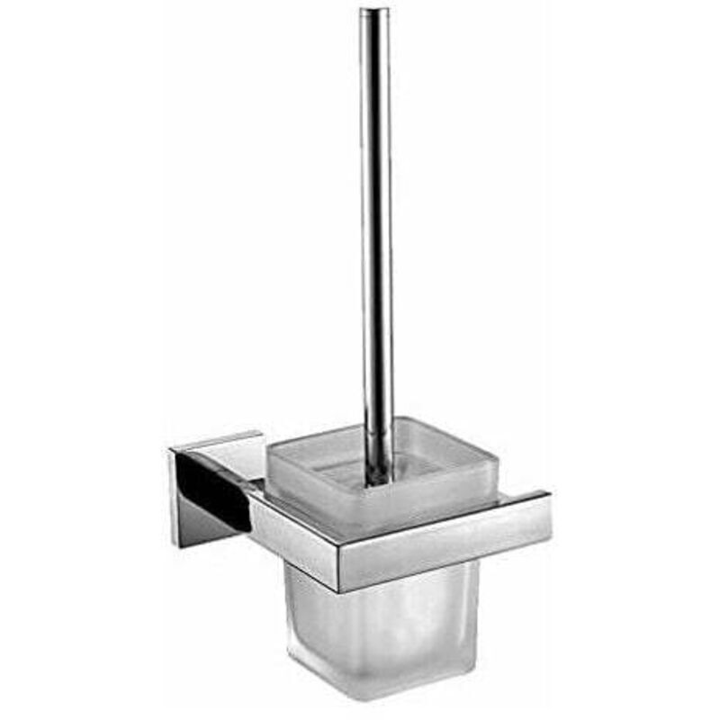 Wc-bürste, Tür-wc-bürste, Edelstahl 304, Gehärtetes Glas, Verchromtes Metall, Polierter Spiegel - 14.8x13.5x34cm - Wc-bürste (bürste Enthalten) - Badezimmeraccessoires