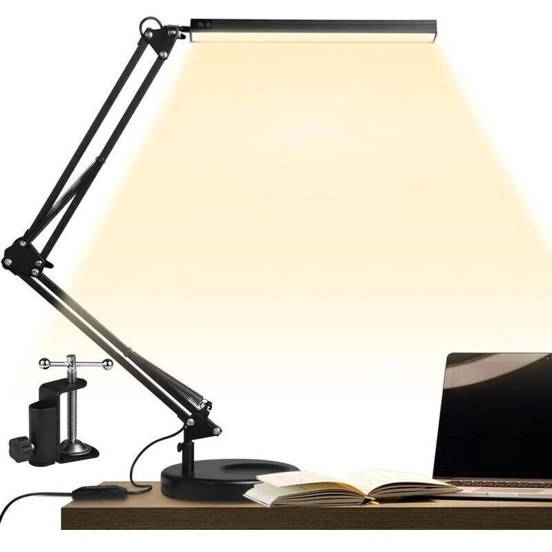 Led-schreibtischlampe Mit Klemme Und Rundem Sockel. Architektenlampe 14w. Verstellbarer, Klappbarer Arm. 3 Farbtemperaturen, 10 Helligkeitsstufen, 5v/2a.