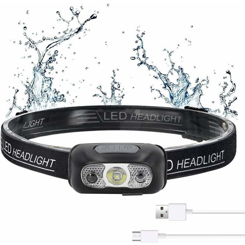 Wiederaufladbare Led-stirnlampe, Usb, Super Hell. Stirntaschenlampe Mit 500 Lm. 3 Lichtmodi. Ipx1 Wasserdicht. Bewegungsmelder-lampe Für Kinder, Laufen, Lesen Usw.