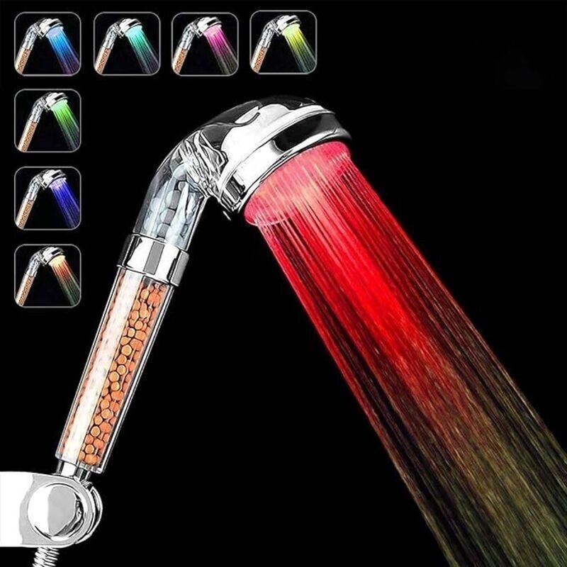 Duschkopf Mit 7 Led-farbvariationen. Led-duschkopf Für Badezimmer Und Spa – Wassersparend Mit Hochdruck – Hohe Filterleistung Durch Dreifache Ionische Negativdruck-prävention