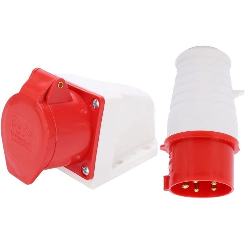 Industriestecker Dreiphasig, 5-polig, 16a. Stecker Und Buchse. 3p + N + Pe. Für Verlängerungskabel Und Wohnmobile. Innen- Und Außenbereich.