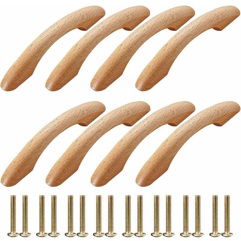 8-teiliges Möbelgriff-set Aus Holz, Türknopf, Schrankbogenförmiger Griff, Küchenschrankgriff, Schubladengriff Mit 16 Schrauben Für Türen, Schränke Und Schubladen