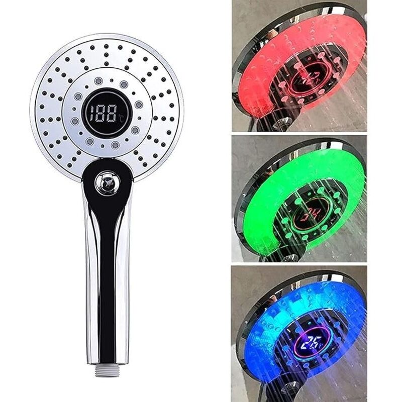 Led-duschkopf Mit Digitaler Anzeige – 3 Strahlarten: Regen, Massage, Mischstrahl – Hitzebeständiges Abs-material