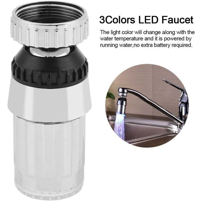 Sprühkopf Für Küchenarmatur, 360° Drehbar, Wasserbetrieben, 3 Farben, Led-licht