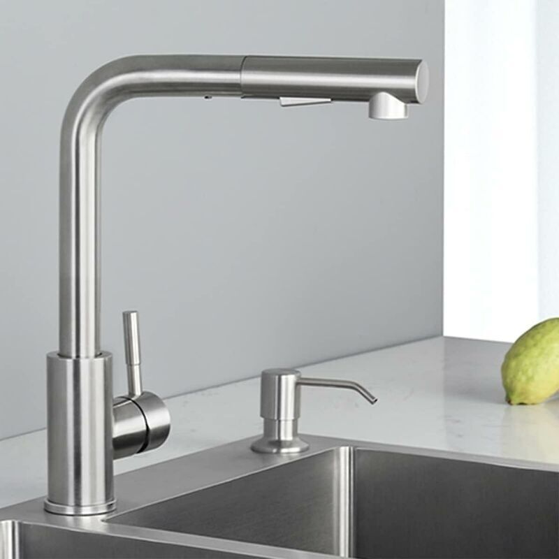 Küchenarmatur Mit Sprühfunktion Und 2 Sprühmodi. Küchenmischer Mit Ausziehbarem Sprühkopf. 360° Drehbar, Kalt- Und Warmwasser Verfügbar. Gebürsteter Edelstahl