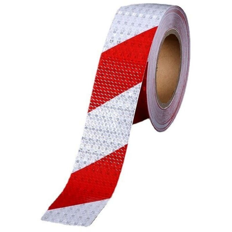 Rotes Und Weißes Signalband, Reflektierender Selbstklebestreifen, Warnung Für Den Nachtverkehr, Reflektierender Autoaufkleber, Bodenmarkierung. 5 Cm X 25 M
