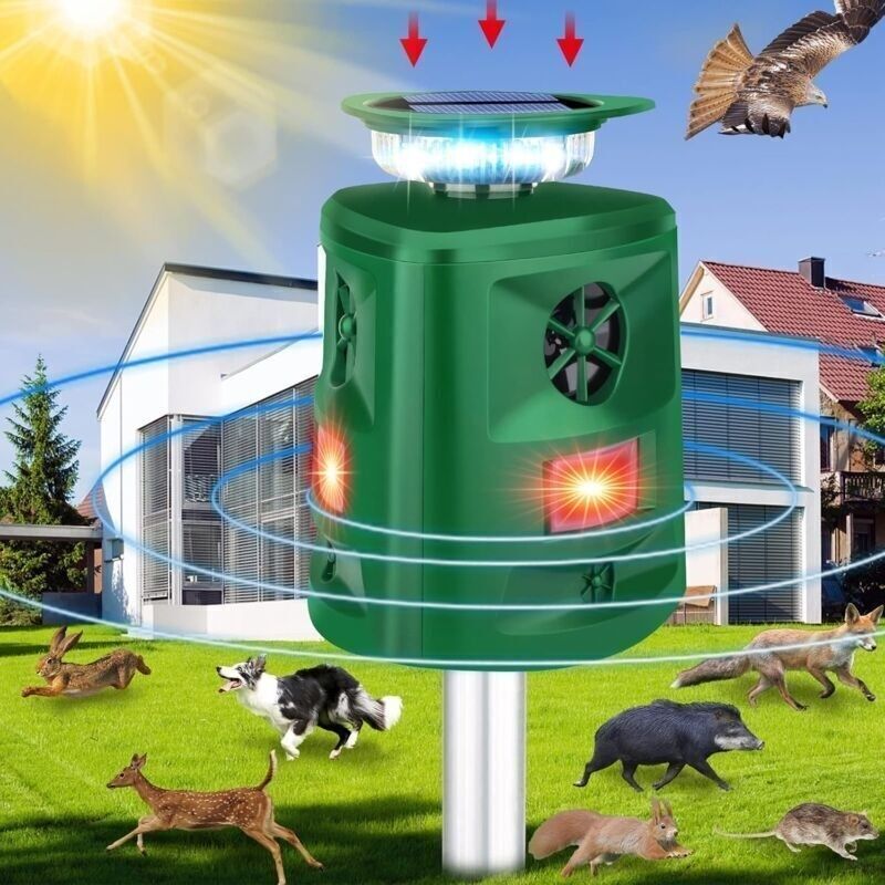 Ultraschall-sonnenrepellent Für Tiere – 360° Mit Bewegungssensor – 5 Einstellbare Modi – Ip44 Wasserdicht – Blinkende Led-leuchte