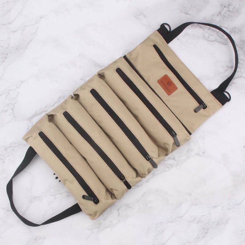 Aufrollbare Werkzeugtasche Aus Canvas Mit 5 Reißverschlusstaschen. Vielseitige Werkzeugtasche (khaki)