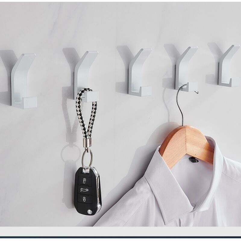 5 Stück Selbstklebende Haken. Doppelter Handtuchhaken Für Das Badezimmer. Selbstklebende Wandhalterung Für Küche, Bad, Büro, Schrank. Aluminium, Weiß
