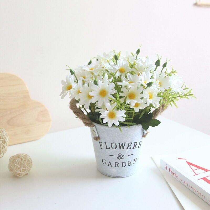 Künstliche Blumen Für Den Innenraum, 1 Stück. Künstliche Blumen Mit Metalltopf, Künstliche Pflanze, Dekoration Für Hochzeit, Außenbereich, Büro, Tisch, Garten, Neues Hausgeschenk. Gänseblümchen (weiß)