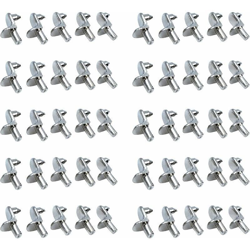 50er Set Regalträger Aus Vernickeltem Zinklegierung – 5 Mm Stützdübel – Einfache Installation Für Schränke Und Vitrinen - 50 Stück