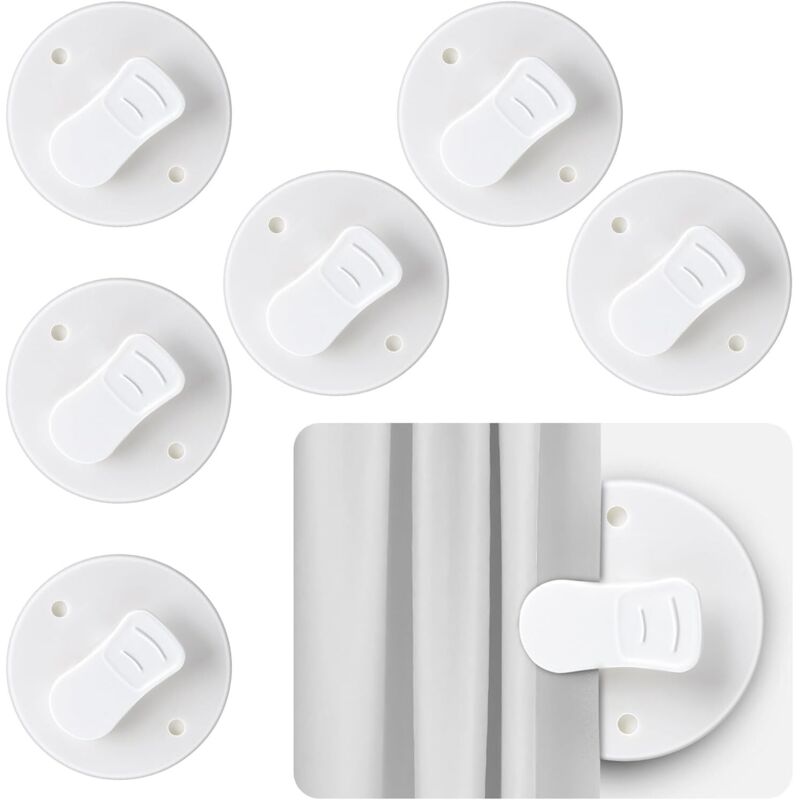6er-set Duschvorhang-clips 5,5 Cm, Spritzwassergeschützt, Selbstklebend, Winddicht, Weiß