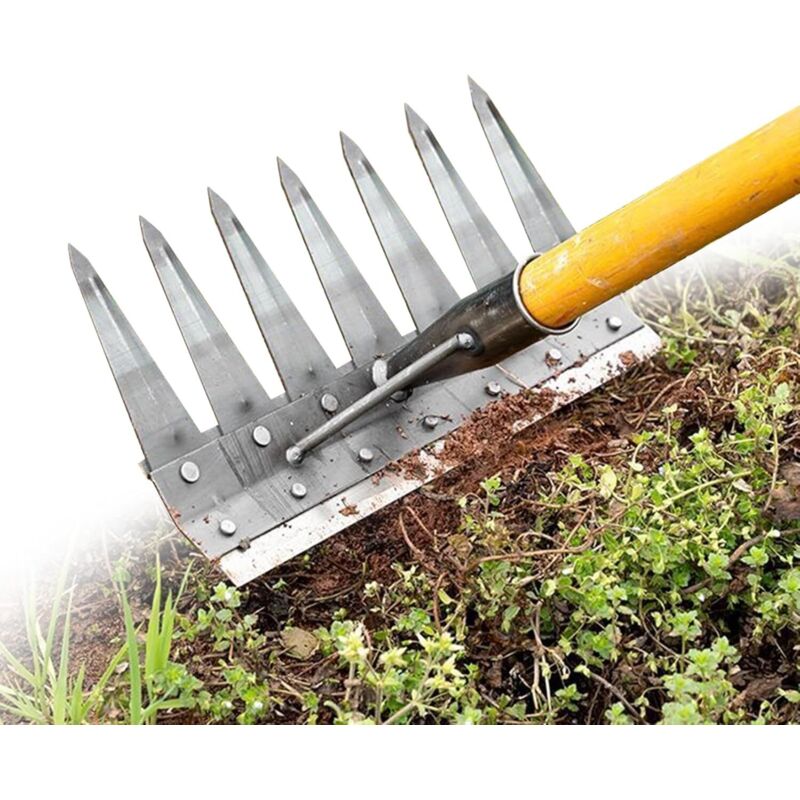 7 Zahn Unkraut-jäten-rechen Aus Kohlenstoffstahl, Gartenrechen, Gartenwerkzeug Rechen, Abnehmbarer Sehr Widerstandsfähiger Doppelseitiger Metall-gartenrechen Für Hinterhof Und Bauernhof