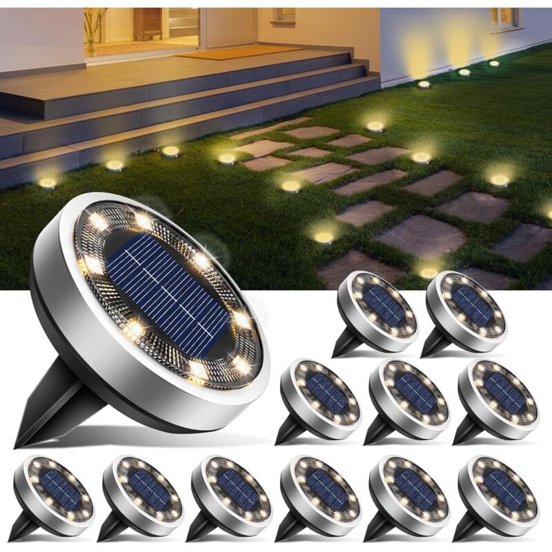 12er Set Solarlampen Für Den Boden, Led-gartenbeleuchtung Außen, Wasserdicht Ip65, Solar-spotlights Für Wege, Rasen, Terrasse, Gehwege, Hof Und Pool, Warmweiß (5,5 X 5,5 Cm)
