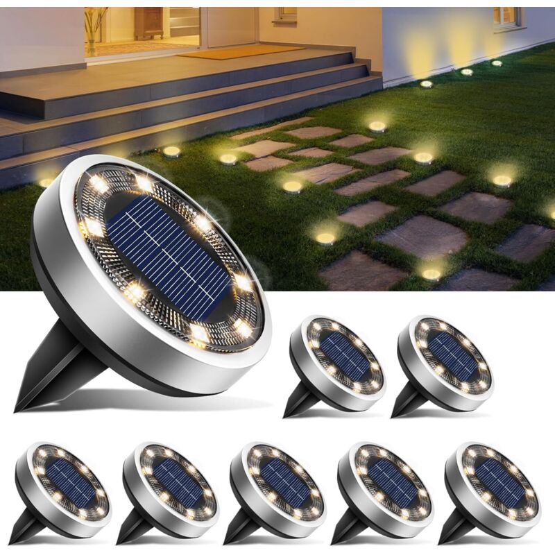 8er-set Solar-bodenleuchten, 8 Led Garten-außenleuchten, Wasserdicht Ip65, Solar-spotlights Für Wege, Rasen, Terrasse, Gehwege, Hof Und Pool, Warmweiß (5,5 X 5,5 Cm)