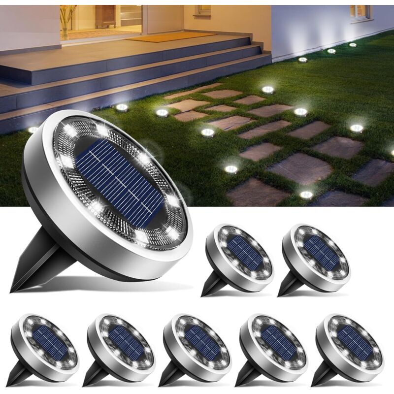 8er-set Solar-bodenleuchten, 8 Led Garten-außenbeleuchtung, Wasserdichtes Solarlicht, Solar-spotlights Für Wege, Rasen, Terrasse, Gehwege, Hof Und Pool, Kaltweiß (5,5 X 5,5 Cm)