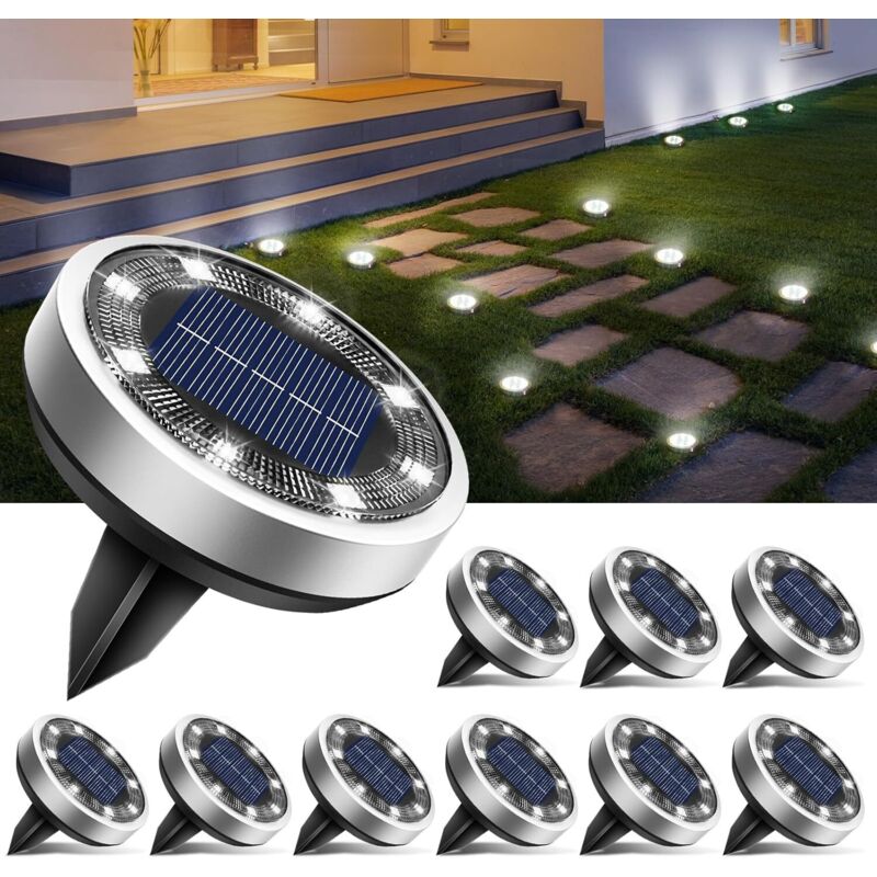 10er Set Solar-bodenleuchten, Led-solarlicht Für Garten Außen, Wasserdicht, Solar-spotlights Für Wege, Rasen, Terrasse, Gehwege, Hof Und Pool, Kaltweiß (5,5 X 5,5 Cm)
