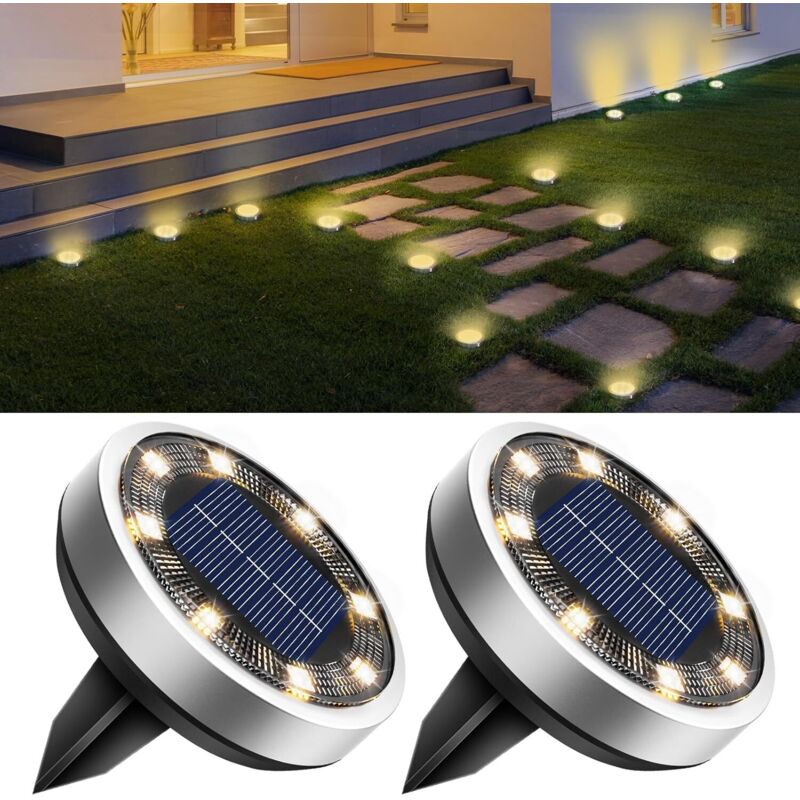 2er-set Solar-bodenleuchten, 8 Led Garten-außenbeleuchtung, Wasserdicht Ip65, Solar-spotlights Für Wege, Rasen, Terrasse, Gehwege, Hof Und Pool, Warmweiß (5,5 X 5,5 Cm)