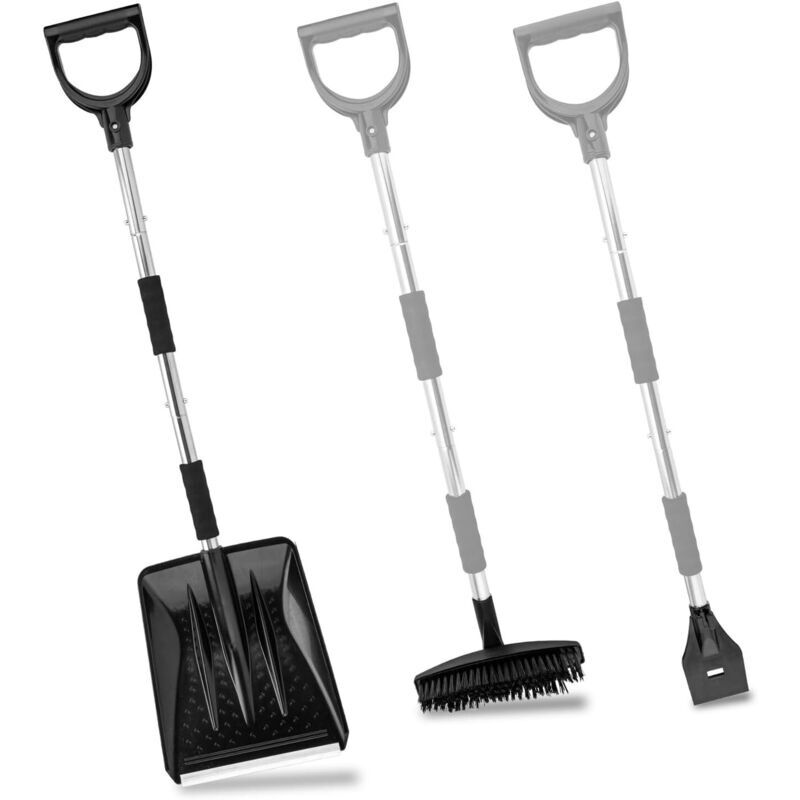 3-in-1 Tragbarer Schneeschaufel-set Mit Eiskratzer Und Schneebürste. Griff Aus Edelstahl (schwarz)