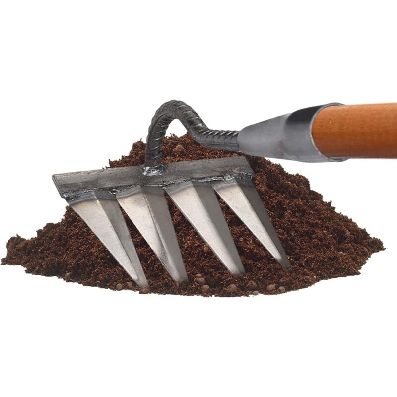 Metall-gartenfräse Für Die Gartenarbeit, Schwerer Rechen Mit Zähnen, Metall-unkrautjäten Und Bodenbearbeitung Mit Kohlenstoffstahlzähnen, 4-zahn-rechen