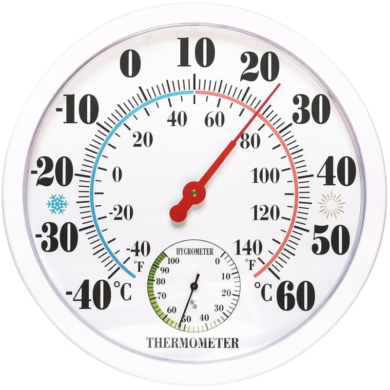 Innen- Und Außen-thermometer Mit Hygrometer - 25,4 Cm Außenthermometer - Große Ziffern - 2-in-1 Thermometer-hygrometer - Wandthermometer Für Häuser, Gewächshäuser, Gärten